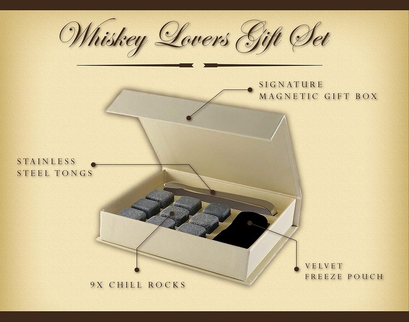 Quiseen Set of 9 Grey Beverage Chilling Stones [Chill Rocks] Whiskey Stones for Whiskey and Other Beverages - in Gift Box with Velvet Carrying Pouch - Made of 100% Pure Soapstone - by - Image 2
