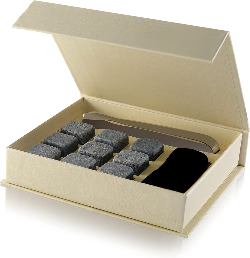 Quiseen Set of 9 Grey Beverage Chilling Stones [Chill Rocks] Whiskey Stones for Whiskey and Other Beverages - in Gift Box with Velvet Carrying Pouch - Made of 100% Pure Soapstone - by - Image 5