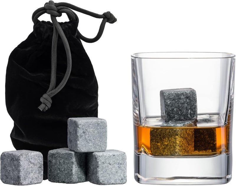 Quiseen Set of 9 Grey Beverage Chilling Stones [Chill Rocks] Whiskey Stones for Whiskey and Other Beverages - in Gift Box with Velvet Carrying Pouch - Made of 100% Pure Soapstone - by - Image 1