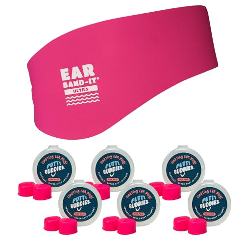 Ear Band-It Earvolution Ear Band-It Ultra Premium Swimming Headband and Swimmers Ear Plugs Bundle - Invented by Ear, Nose, and Throat Physician - Made in USA - Custom Anti-Slip Grip Neoprene - Hot Pink - Small - Image 1