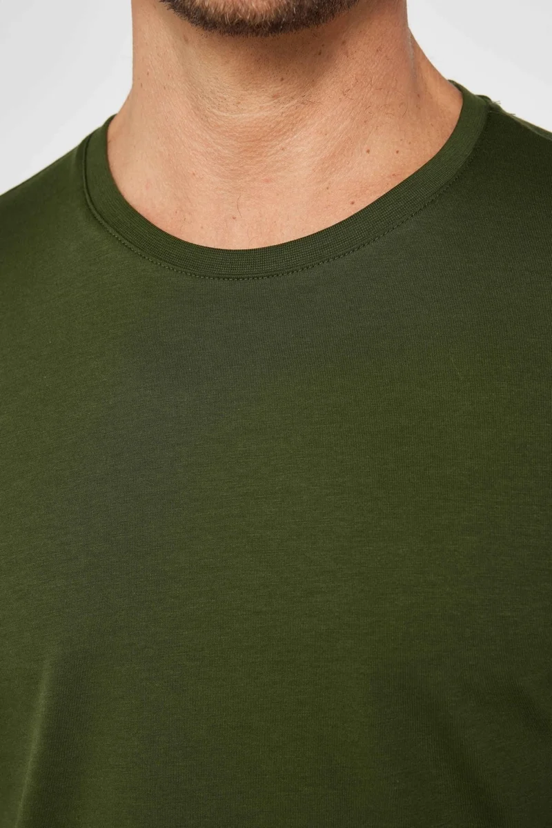 تودورس Men's Slim Fit Narrow Cut Crew Neck Organic Cotton Soft Textured Short Sleeve Khaki T-Shirt