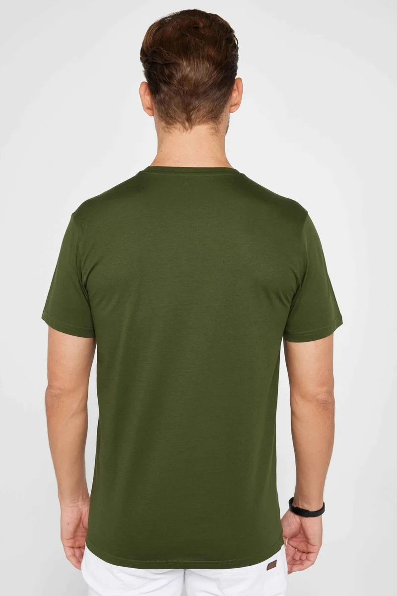 تودورس Men's Slim Fit Narrow Cut Crew Neck Organic Cotton Soft Textured Short Sleeve Khaki T-Shirt