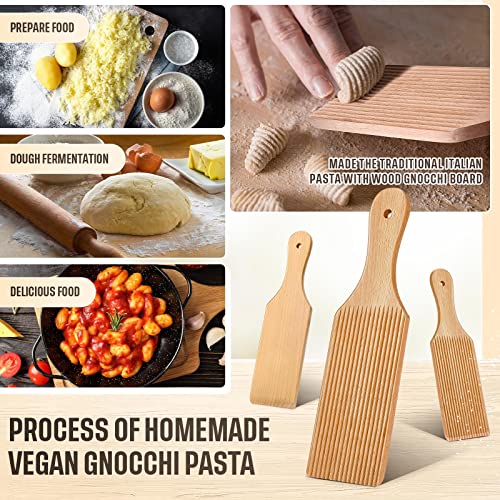 Newtay 3 Pcs Gnocchi Boards and Wooden Butter Paddles for Rolling Dough 9.1 x 2.8 in Gnocchi Paddle Pasta Making Tools Roller for Home Restaurant Kitchen Noodle Pasta Christmas Housewarming Gift - Image 2