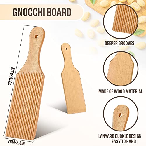 Newtay 3 Pcs Gnocchi Boards and Wooden Butter Paddles for Rolling Dough 9.1 x 2.8 in Gnocchi Paddle Pasta Making Tools Roller for Home Restaurant Kitchen Noodle Pasta Christmas Housewarming Gift - Image 3