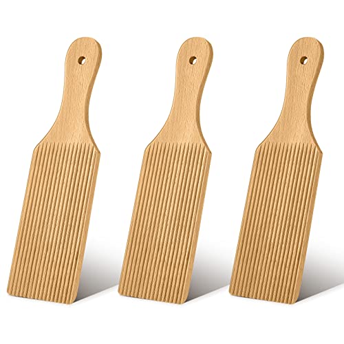 Newtay 3 Pcs Gnocchi Boards and Wooden Butter Paddles for Rolling Dough 9.1 x 2.8 in Gnocchi Paddle Pasta Making Tools Roller for Home Restaurant Kitchen Noodle Pasta Christmas Housewarming Gift - Image 1