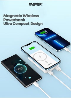 Faster 10000 mAh MagSafe Wireless Power Bank - PD Fast Charging Portable Charger - iPhone Charger Portable with 1 USB A Port & 1 USB C Port - Magnetic Battery Pack For iPhone and Android Mobile Phone - Compact White Powerbank  - Image 5
