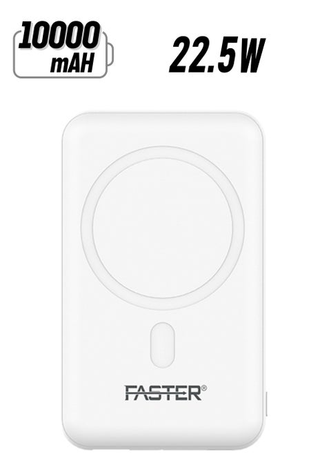 10000 mAh MagSafe Wireless Power Bank - PD Fast Charging Portable Charger - iPhone Charger Portable with 1 USB A Port & 1 USB C Port - Magnetic Battery Pack For iPhone and Android Mobile Phone - Compact White Powerbank