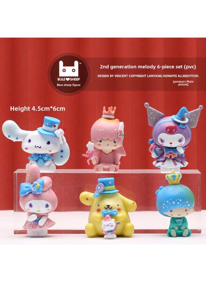 Hand-held Japanese Cartoon Sheep Melody KT Cat Hand-held Cute Kulomi Dog Car Model Hand-held Pendulum-Color:2nd Generation Melody 6-piece Set (pvc) - Image 1