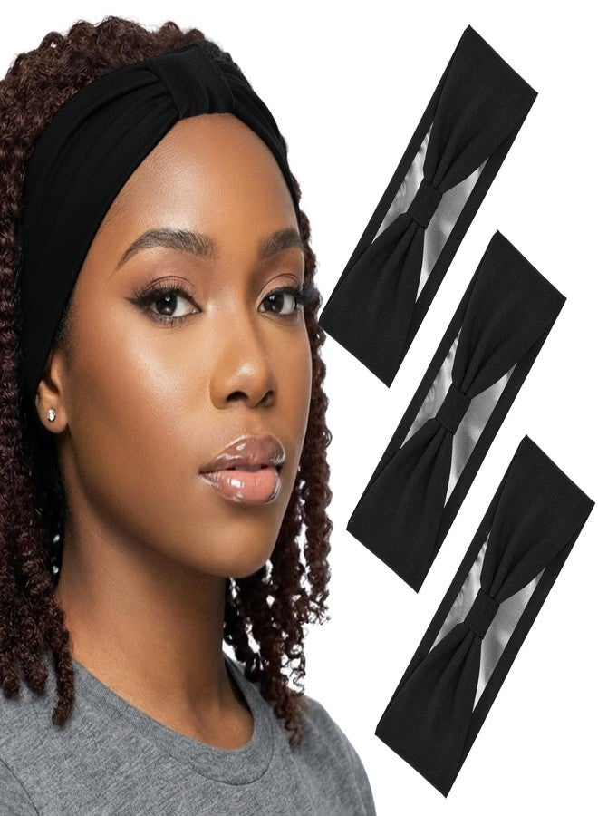 Funnysoft 3 Pcs Satin Lined Headbands for Women Black Fashion Head Wraps Turban Headbands for Thick Women Hair - Image 1