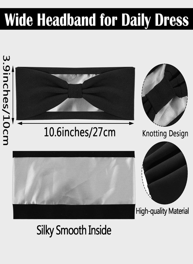 Funnysoft 3 Pcs Satin Lined Headbands for Women Black Fashion Head Wraps Turban Headbands for Thick Women Hair - Image 2