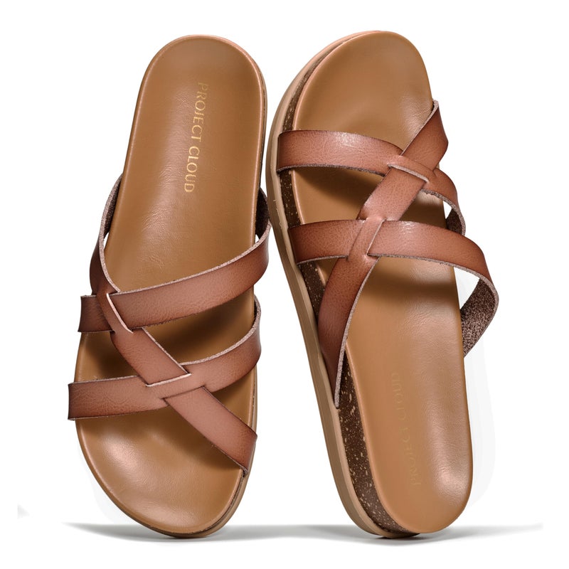 Project Cloud Summer Slides for Women 2026 with Plush and Soft Insole Womens Sandals Comfortable - Non-Slip and Lightweight Sandals Women Footwear (Lasso,DUNE,7.5M)