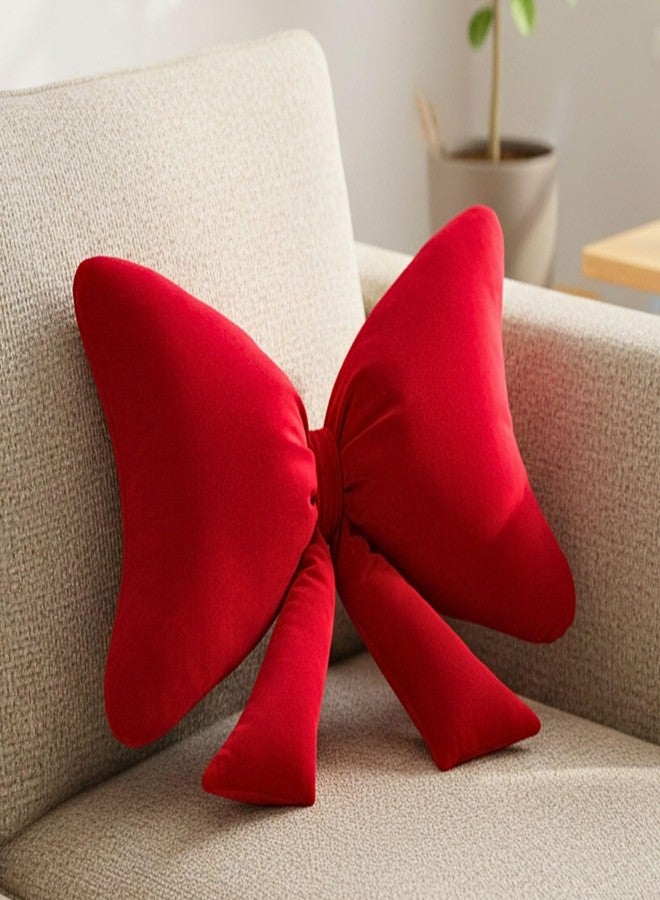 Tickles Bow Shape Soft Stuffed Plush Cushion Pillow for Kids Boys & Girls Birthday Gift Home Decor (Color: Red Size: 40 cm) - Image 1