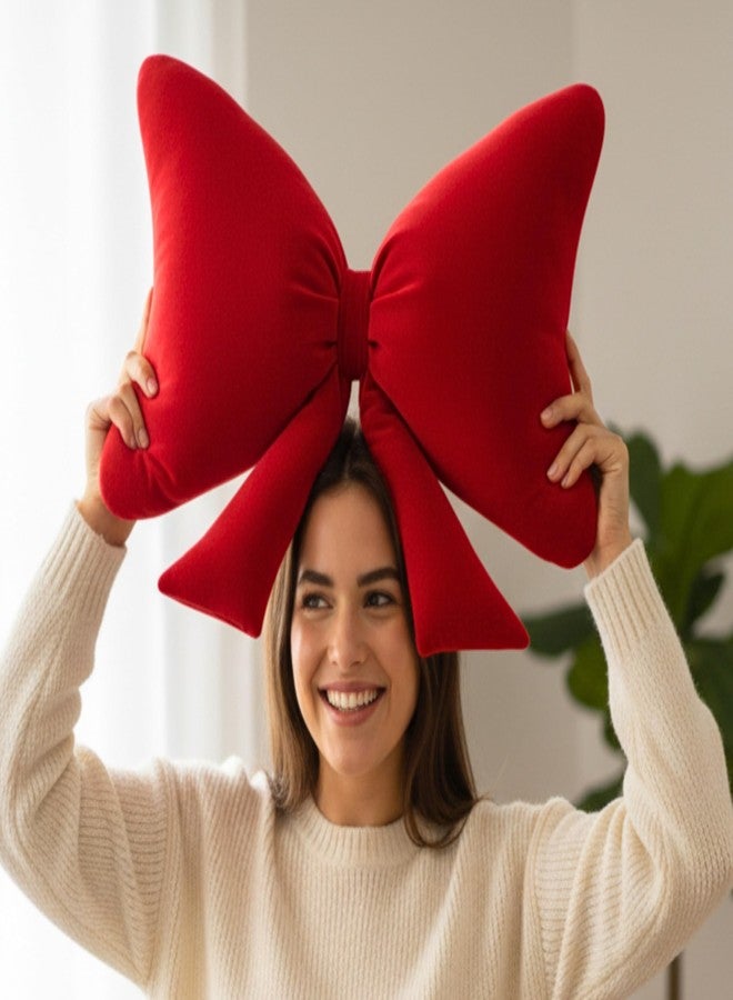 Tickles Bow Shape Soft Stuffed Plush Cushion Pillow for Kids Boys & Girls Birthday Gift Home Decor (Color: Red Size: 40 cm) - Image 3
