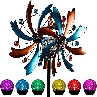 MAGGIFT Solar Wind Spinner, 56.3 Inch Outdoor Metal Stake Yard Spinners, Garden Wind Catcher Wind Mills, Solar Powered - Image 1