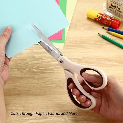 LIVINGO Scissors All Purpose - Titanium Coated Heavy Duty Sharp Stainless Steel Comfortable Shears for Office Home School Cutting Paper Fabric, Sky Blue & Pink & White, 3 Pieces - Image 5