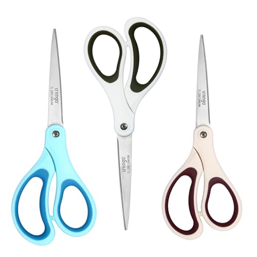 LIVINGO Scissors All Purpose - Titanium Coated Heavy Duty Sharp Stainless Steel Comfortable Shears for Office Home School Cutting Paper Fabric, Sky Blue & Pink & White, 3 Pieces - Image 1