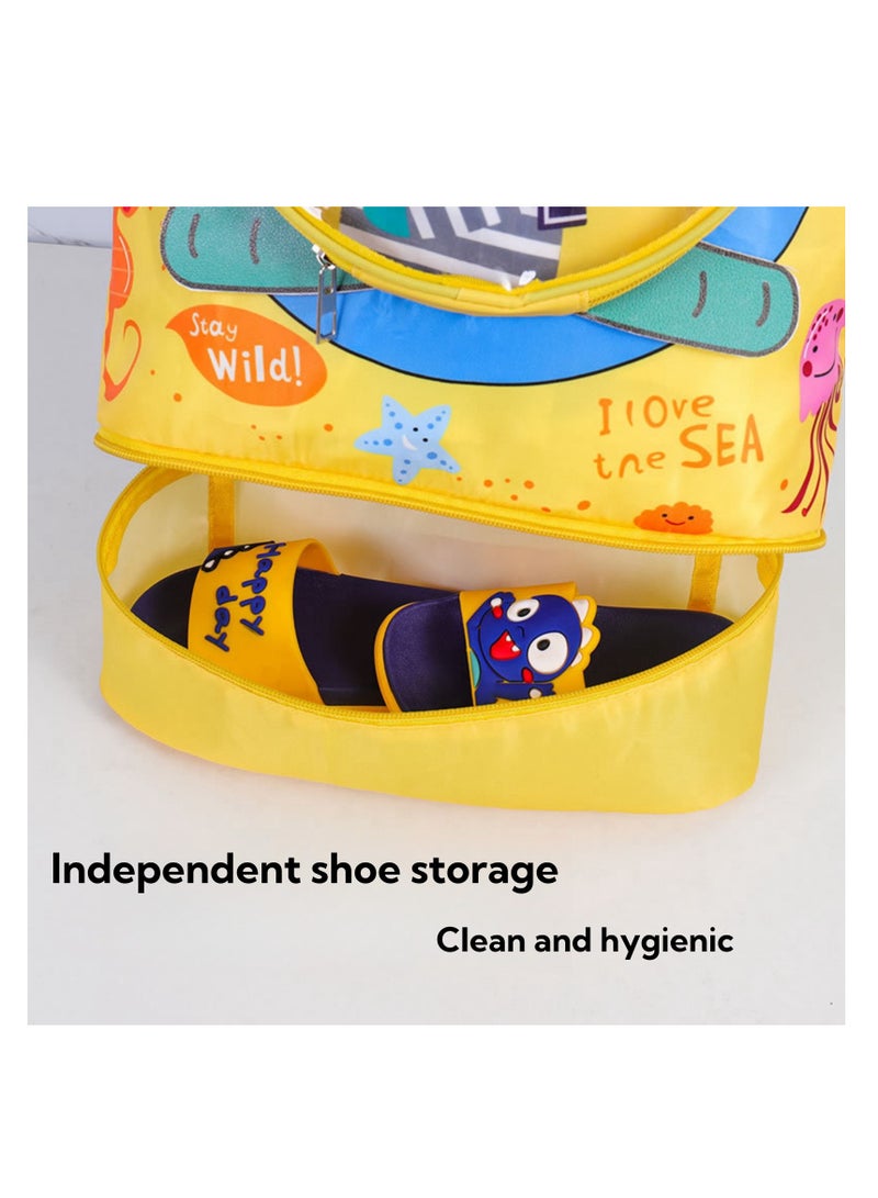 نوفولان حقائب سباحة منفصلة جافة ورطبة للأطفال، حقيبة تخزين مقاومة للماء مع حجرة أحذية مستقلة للأولاد والبنات، حقيبة ظهر محمولة برباط بتصميم كرتوني للسباحة 42 × 28 × 10 سم (أرنب) - Image 5