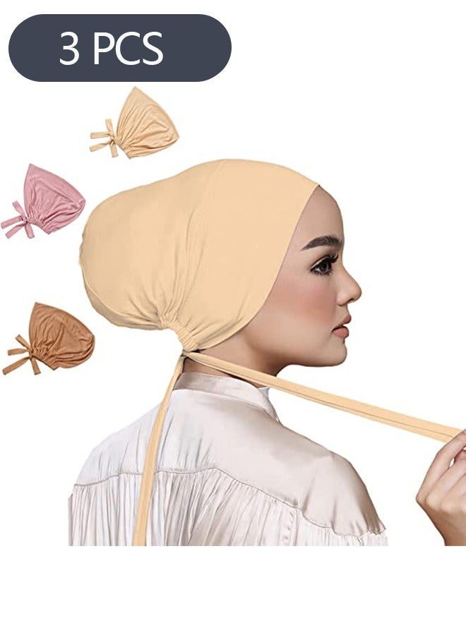 3 PCS Women Head Cap, Elastic Adjustable Headband Hijab Cap, Stretchy Sleeping Cap - Image 1