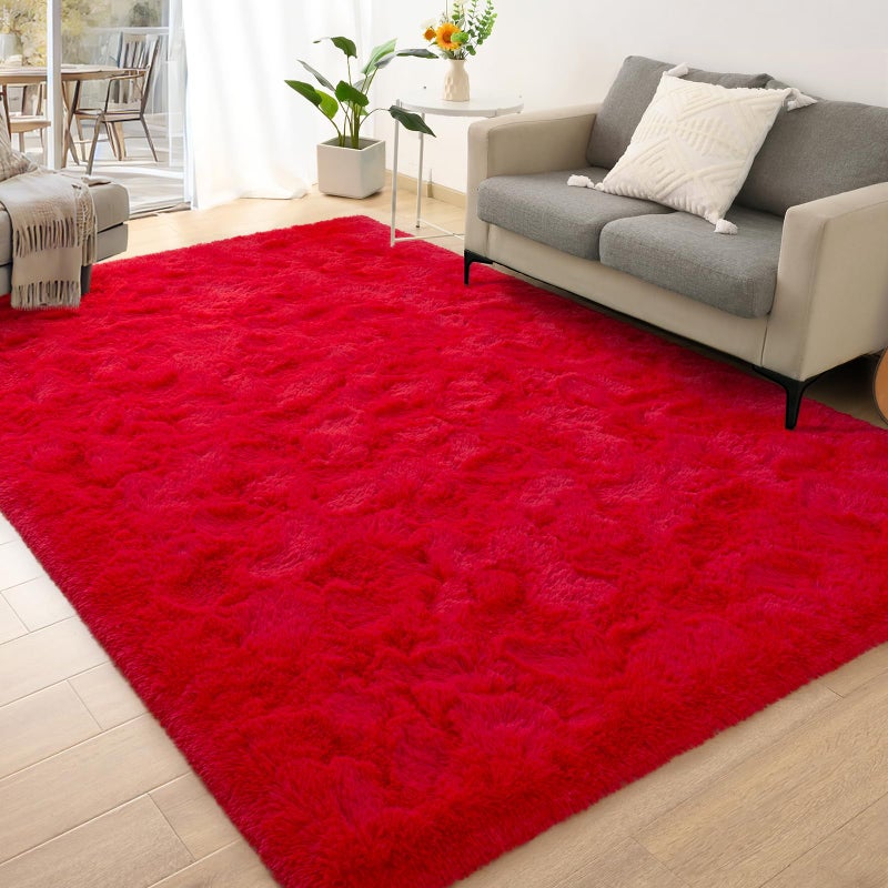 AROGAN Fluffy Rugs for Bedroom Living Room, Shag Area Rugs for Nursery Kids Girls Room, Plush Fur Rug for Playroom Dorm 3x5 Feet, Red - Image 2