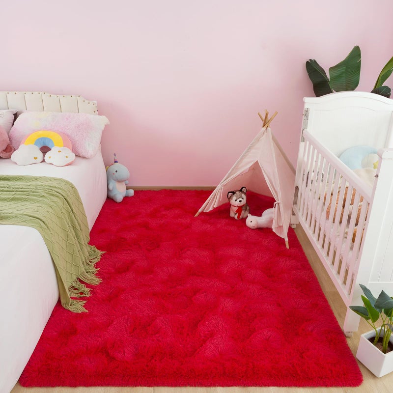 AROGAN Fluffy Rugs for Bedroom Living Room, Shag Area Rugs for Nursery Kids Girls Room, Plush Fur Rug for Playroom Dorm 3x5 Feet, Red - Image 3