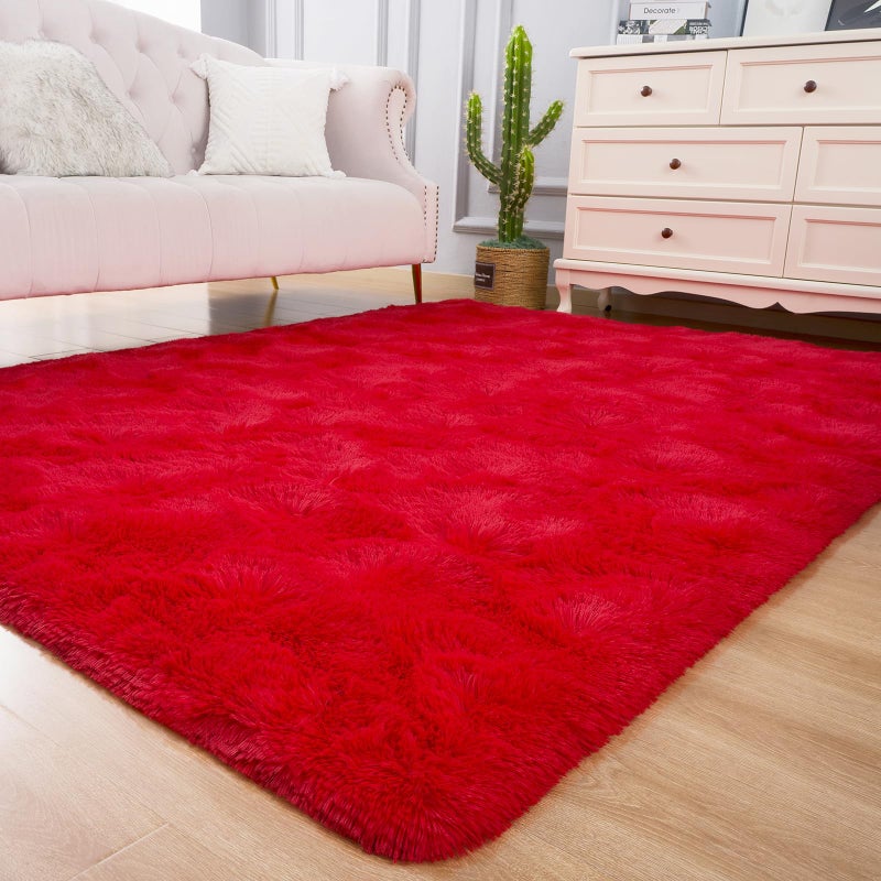 AROGAN Fluffy Rugs for Bedroom Living Room, Shag Area Rugs for Nursery Kids Girls Room, Plush Fur Rug for Playroom Dorm 3x5 Feet, Red - Image 5