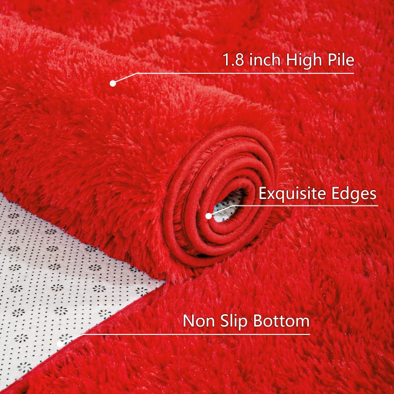 AROGAN Fluffy Rugs for Bedroom Living Room, Shag Area Rugs for Nursery Kids Girls Room, Plush Fur Rug for Playroom Dorm 3x5 Feet, Red - Image 4