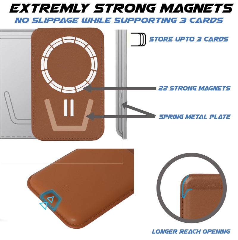 KRZNA Pro MagSafe Wallet Card Holder [ Ultra Strong Magnets ] [ Animation/Sound on Connect ] [ Haptics on Disconnect ] Compatible with Magsafe for iPhone 12 to 16 RFID Block - 13 Colours (Brown) - Image 2