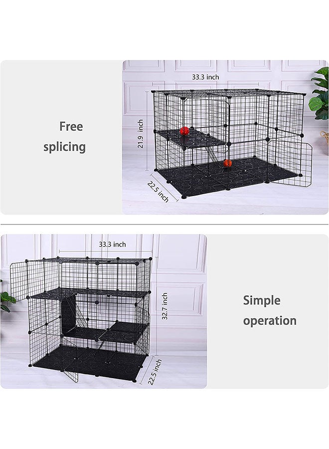 Cat Cage Pet Playpen Cat Crate Kennels Large 2-Tier Kitten House Furniture Metal Wire Small Animal Cage Pet Enclosure W/2 Front Doors 2 Ladders 2 Platforms Bed 22.5x21.9x33.3 Cm Black - Image 4