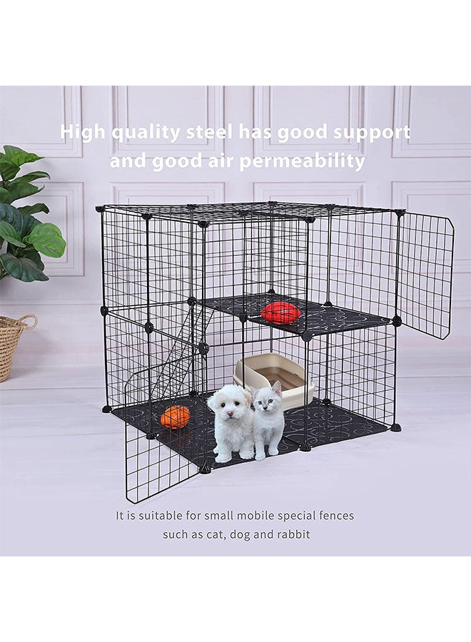 Cat Cage Pet Playpen Cat Crate Kennels Large 2-Tier Kitten House Furniture Metal Wire Small Animal Cage Pet Enclosure W/2 Front Doors 2 Ladders 2 Platforms Bed 22.5x21.9x33.3 Cm Black - Image 1