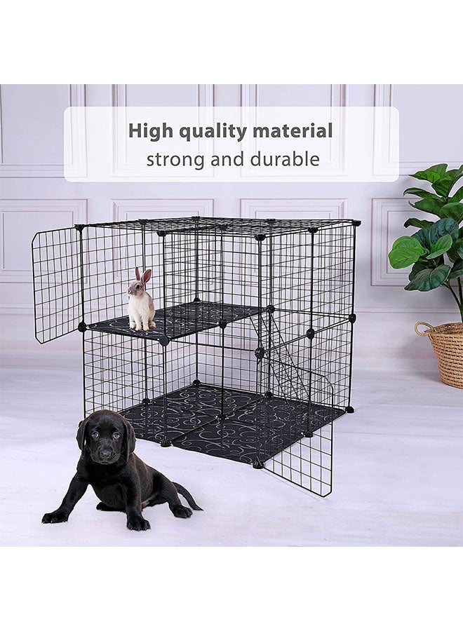 Cat Cage Pet Playpen Cat Crate Kennels Large 2-Tier Kitten House Furniture Metal Wire Small Animal Cage Pet Enclosure W/2 Front Doors 2 Ladders 2 Platforms Bed 22.5x21.9x33.3 Cm Black - Image 2