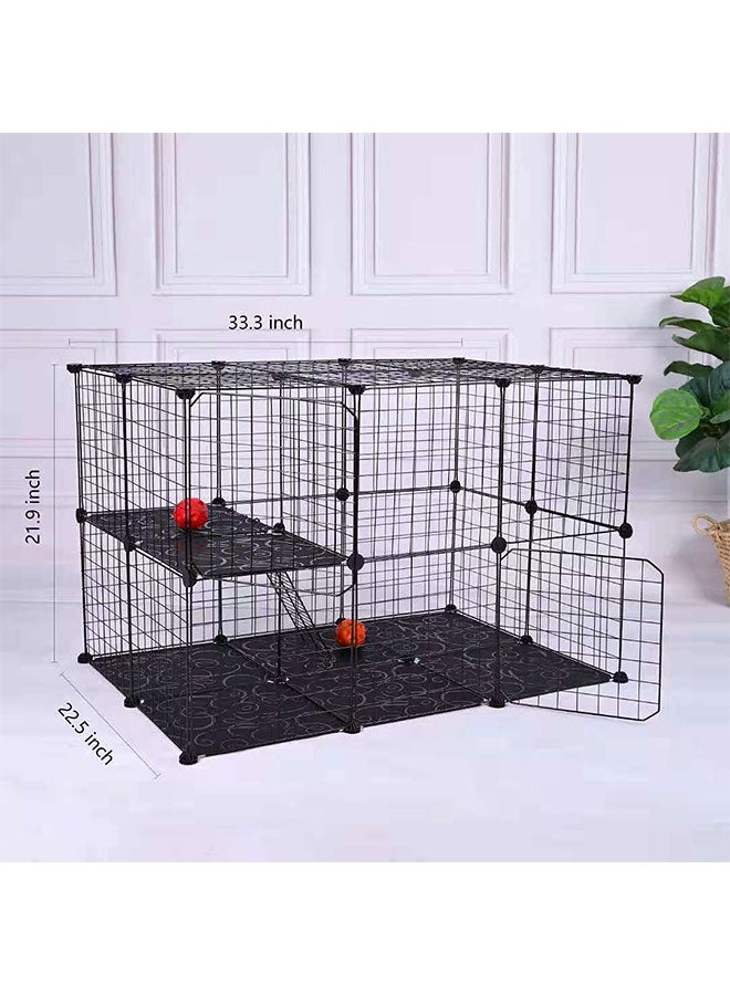 Cat Cage Pet Playpen Cat Crate Kennels Large 2-Tier Kitten House Furniture Metal Wire Small Animal Cage Pet Enclosure W/2 Front Doors 2 Ladders 2 Platforms Bed 22.5x21.9x33.3 Cm Black - Image 3