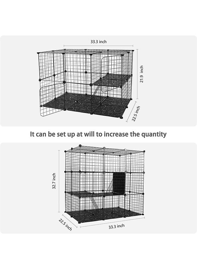 Cat Cage Pet Playpen Cat Crate Kennels Large 2-Tier Kitten House Furniture Metal Wire Small Animal Cage Pet Enclosure W/2 Front Doors 2 Ladders 2 Platforms Bed 22.5x21.9x33.3 Cm Black - Image 5