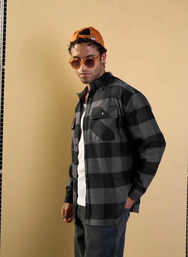 Mascln Sassafras Mascln Sassafras Checked Flap Pocket Design Oversized Shirt