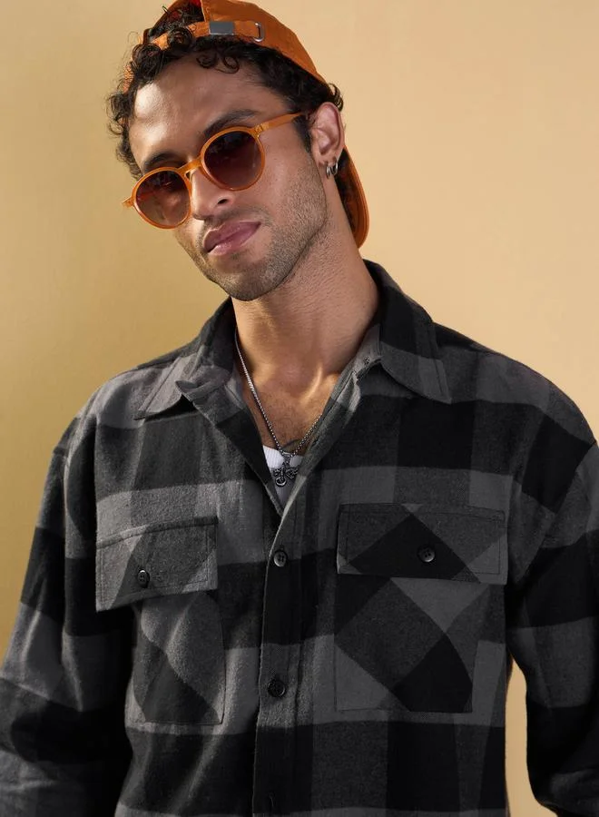 Mascln Sassafras Mascln Sassafras Checked Flap Pocket Design Oversized Shirt