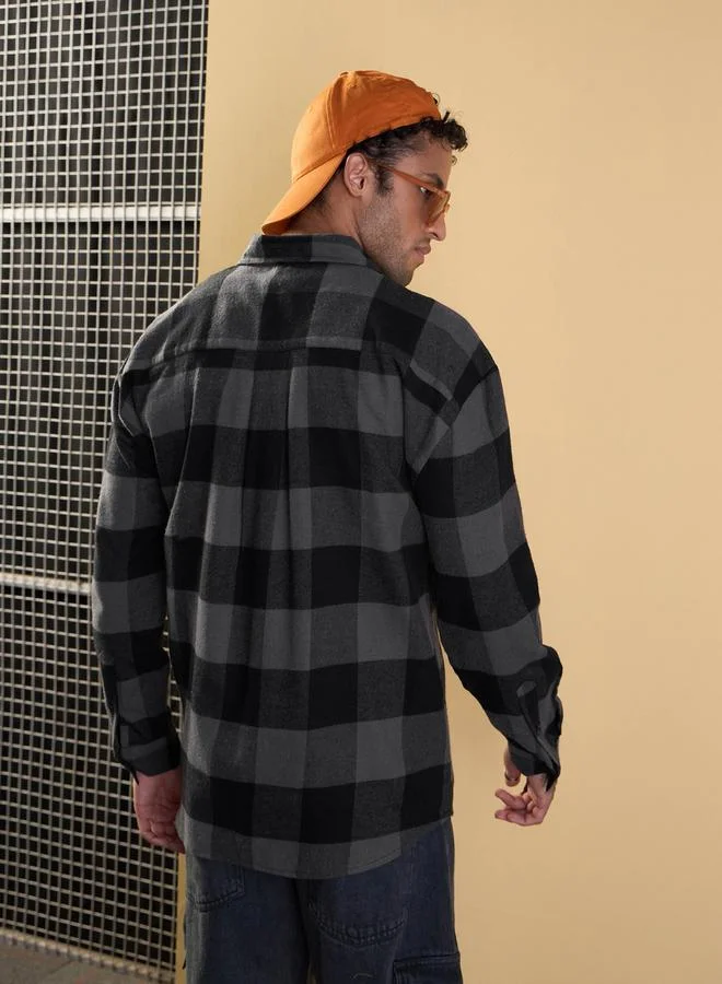 Mascln Sassafras Mascln Sassafras Checked Flap Pocket Design Oversized Shirt