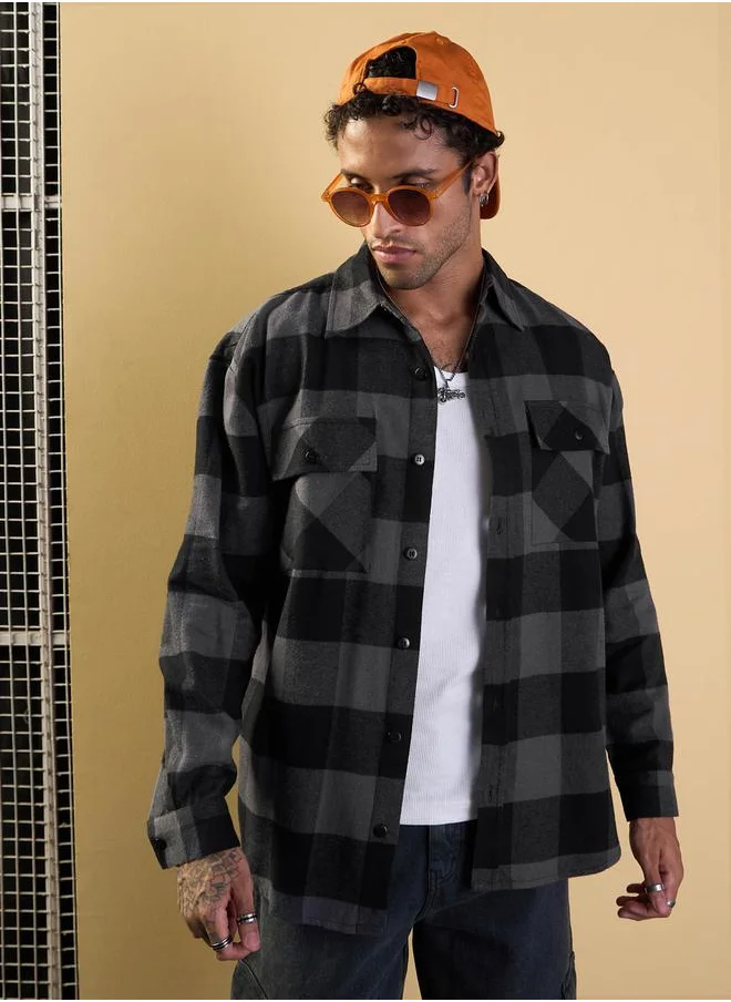 Mascln Sassafras Checked Flap Pocket Design Oversized Shirt