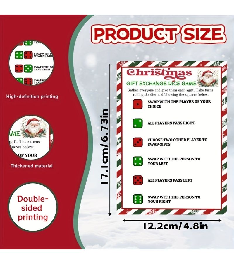 24pcs Christmas Dice Game Cards Party Icebreaker Gift Exchange Double Sided - Image 3