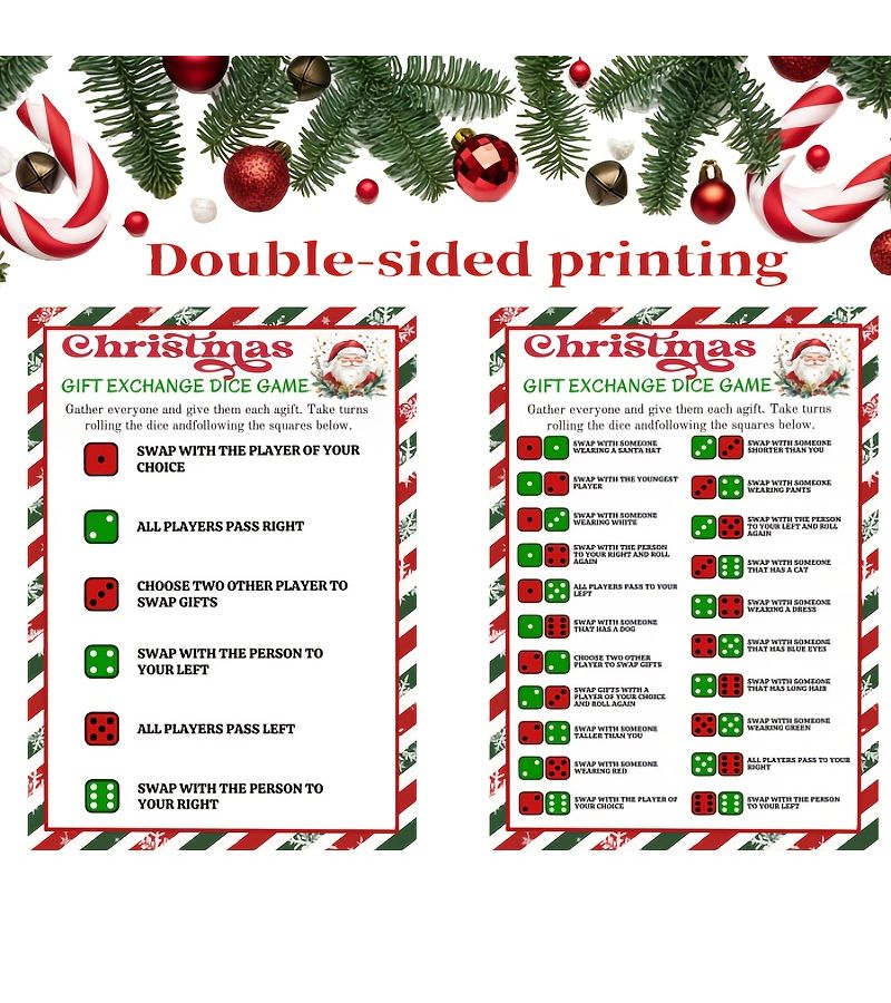 24pcs Christmas Dice Game Cards Party Icebreaker Gift Exchange Double Sided - Image 2