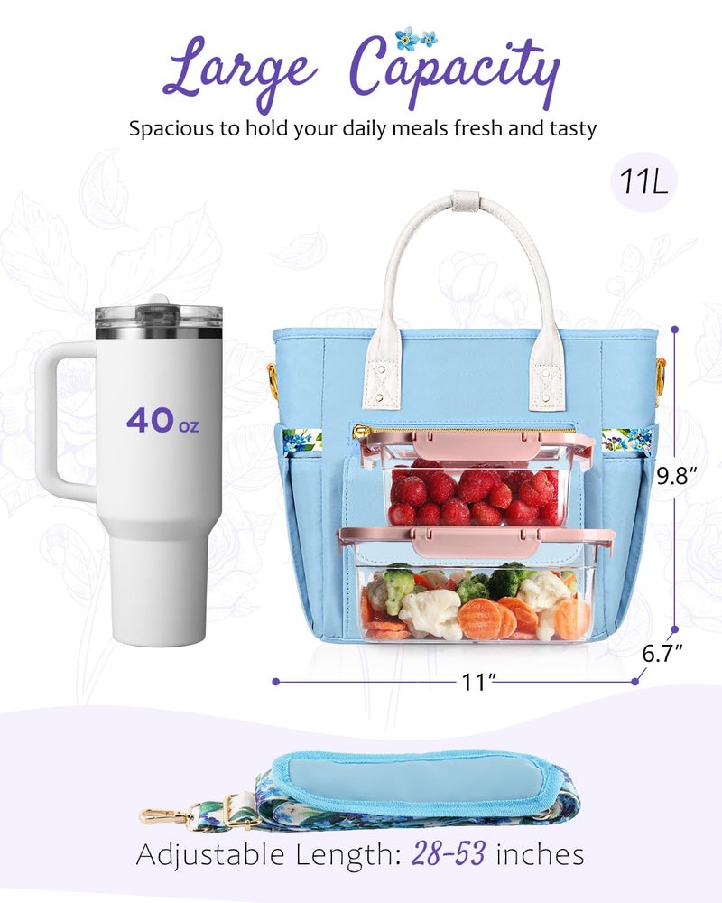 GLORIEROO Deluxe Insulated Lunch Box Bag Women - Leakproof Waterproof Cooler with Multi Pockets Removable Strap for Work Picnic - Teacher Mothers Day Christmas Birthday Gifts - Image 4