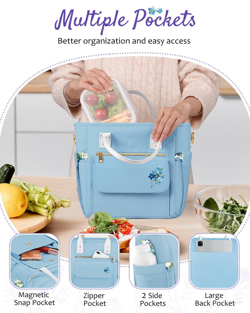 GLORIEROO Deluxe Insulated Lunch Box Bag Women - Leakproof Waterproof Cooler with Multi Pockets Removable Strap for Work Picnic - Teacher Mothers Day Christmas Birthday Gifts - Image 5