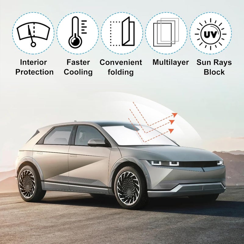 LHFLIVE Windshield Sun Shade Custom Fit for 2022 2023 2024 2025 2026 Hyundai Ioniq 5 Accessories Foldable Sunshade Sun Blocker Protect Car from Sun Rays & Heat Damage Keep Car Cooler 34.5‘’x58.5‘’ - Image 2