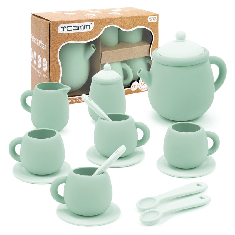 MCGMITT Silicone Tea Set Tea Party Set for Little Girls Boys 15 Pcs BPA Free Dishwasher Safe Pretend Tea Set for Toddlers Kids Age 36 Cute Toy Kitchen Accessories for Children Birthday Gifts - Image 2