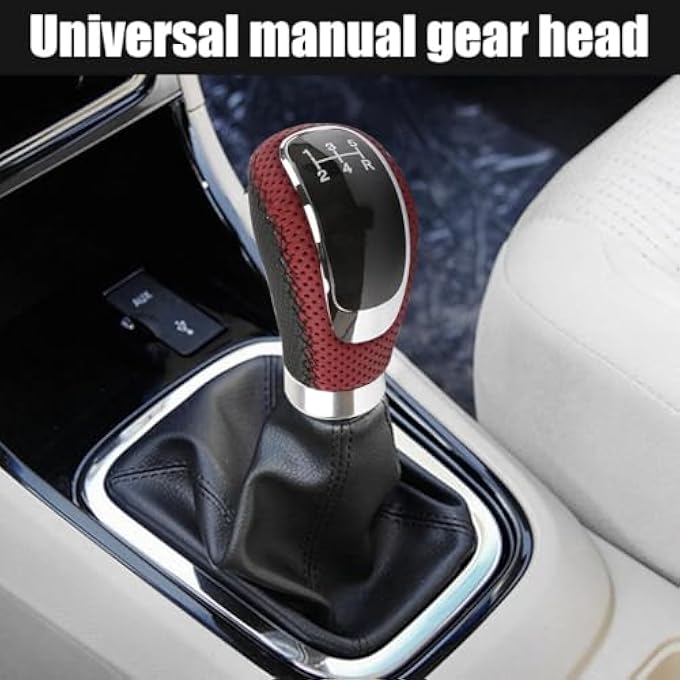 rayihni 5 Speed Shift Knob Leather Gear Shifting HandleWeighted Manual Gear Shifter Knobs for Universal Transmission Black Red - Image 4