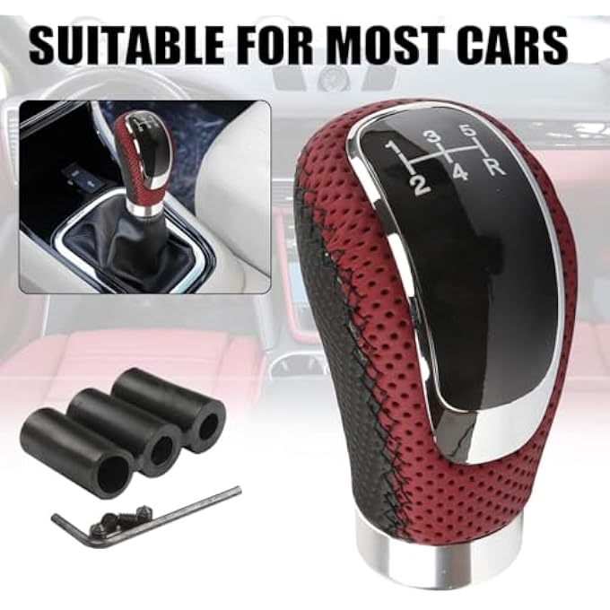 rayihni 5 Speed Shift Knob Leather Gear Shifting HandleWeighted Manual Gear Shifter Knobs for Universal Transmission Black Red - Image 5