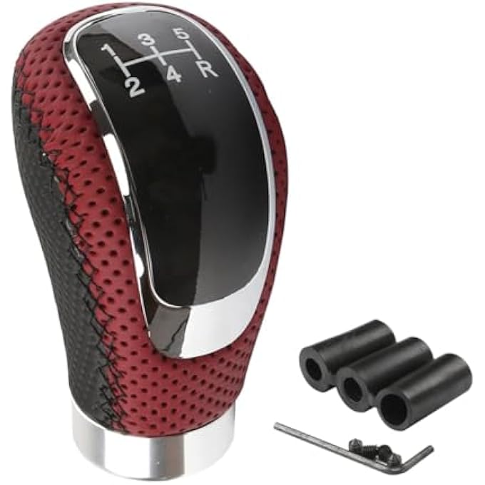 rayihni 5 Speed Shift Knob Leather Gear Shifting HandleWeighted Manual Gear Shifter Knobs for Universal Transmission Black Red - Image 2