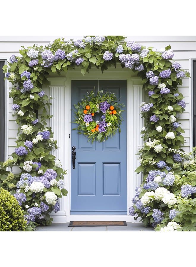 Montekin 24" Hydrangea Spring Summer Wreath with Realistic Fruit and Green Leaves, Floral Artificial Wreath for Front Door Home Wall Wedding Farmhouse Holiday Outdoor Indoor Décor (Purple) - Image 5