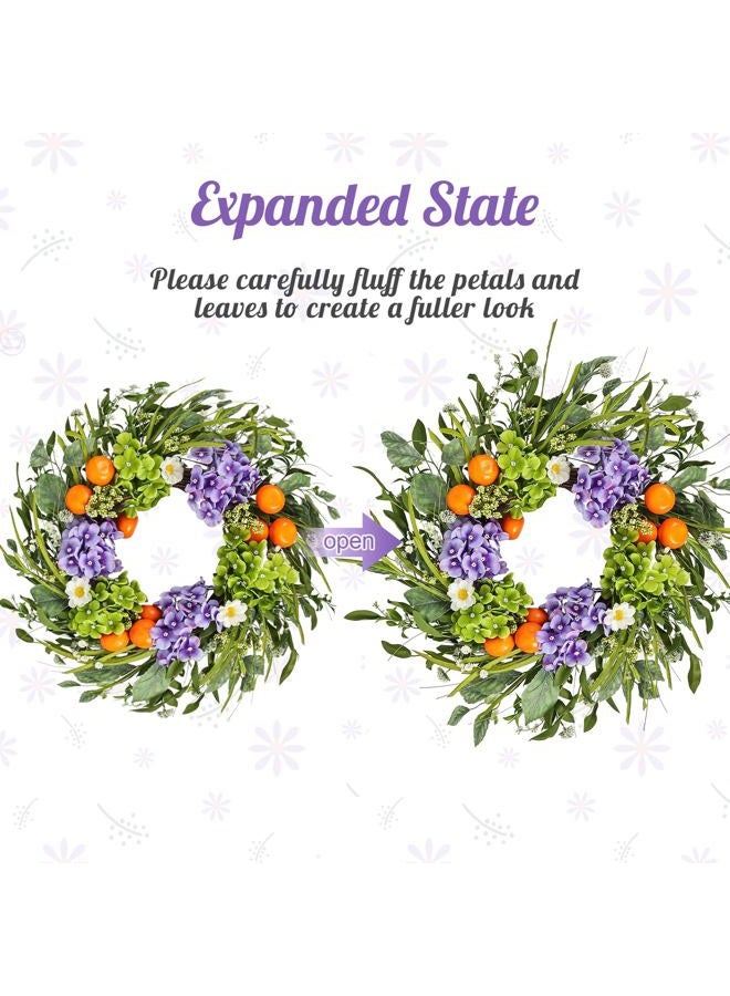 Montekin 24" Hydrangea Spring Summer Wreath with Realistic Fruit and Green Leaves, Floral Artificial Wreath for Front Door Home Wall Wedding Farmhouse Holiday Outdoor Indoor Décor (Purple) - Image 3