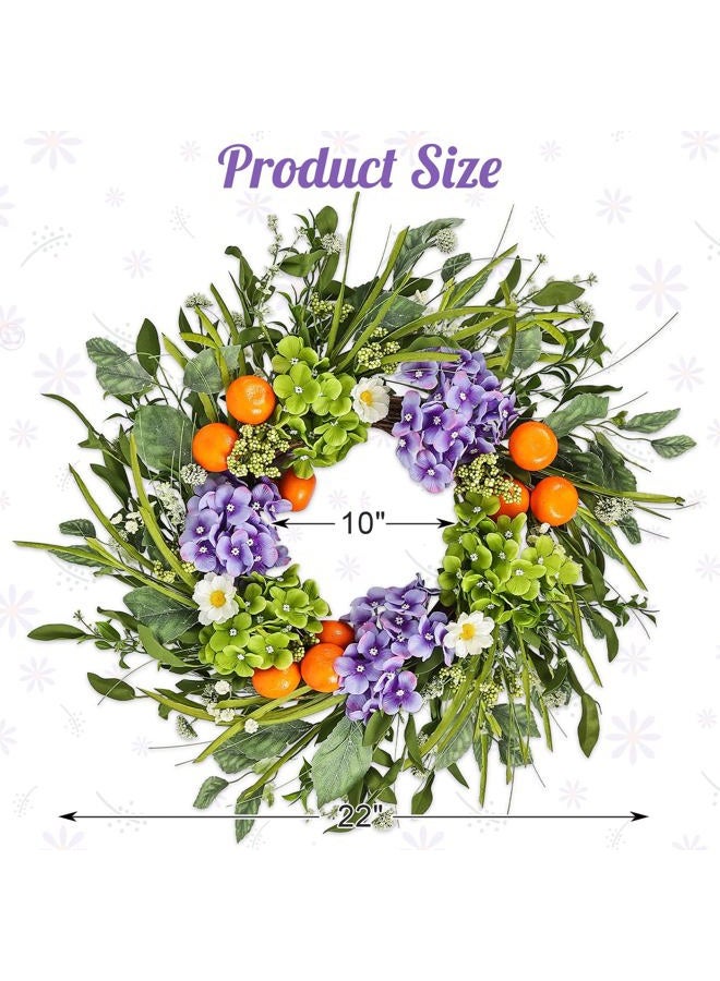 Montekin 24" Hydrangea Spring Summer Wreath with Realistic Fruit and Green Leaves, Floral Artificial Wreath for Front Door Home Wall Wedding Farmhouse Holiday Outdoor Indoor Décor (Purple) - Image 4
