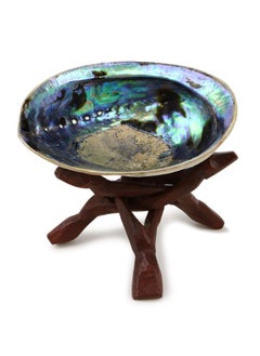 Generic Ocean Shell Studios 5-6 Inches Premium Natural Abalone P Ua Shell With Wooden Stand For Smudging Cleansing Home Meditation Shell Crafts Incense Holder Home D Cor 100 Natural Sustainable.  - Image 1