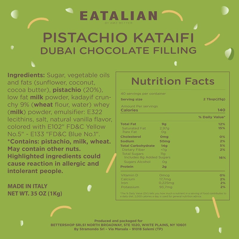 AMZ BETTER EATALIAN by AMZ BETTER Pistachio Cream with Kataifi 17.63 oz/500 gr, Delicious Spreadable with a Unique Taste, Ideal on Bread, Perfect with Ice Cream, Chocolate and Dubai Chocolate, Made in Italy - Image 2
